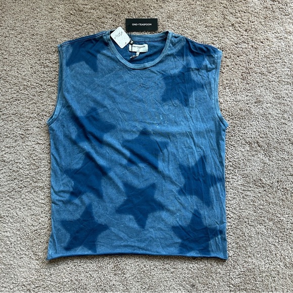Free People OneTeaspoon Star Dust Blue Oversized Cotton Tank Top NWT Size XS - Picture 5 of 12